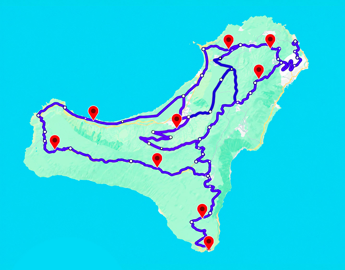 Mapa orientativo de las cuatro rutas de Transcanaria en El Hierro