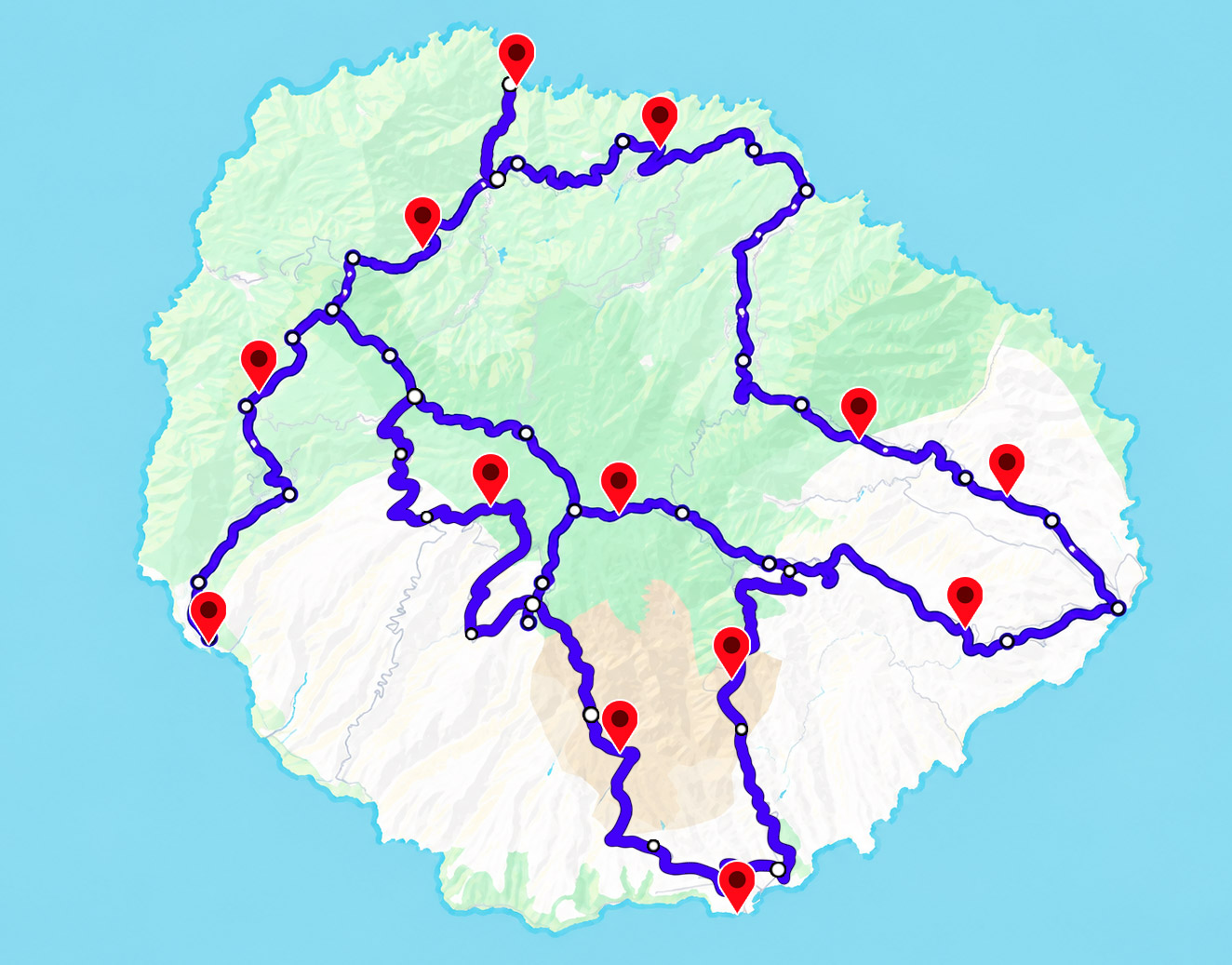 Mapa orientativo de las cuatro rutas de Transcanaria en La Gomera